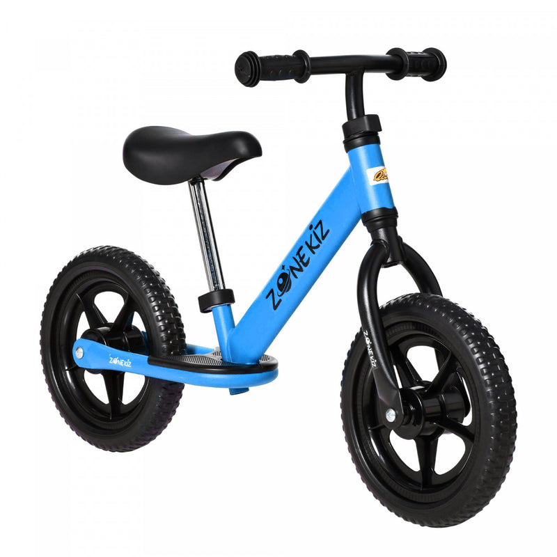 Qaba 12 Kids Balance Bike No Pedal Bicycle Adjustable Seat And Handlebar Training Toddler Bike 3 5 Years Blue