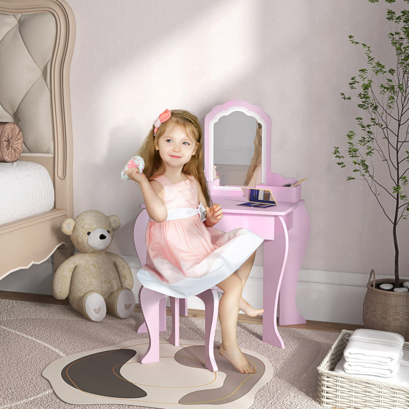 Qaba Kids Vanity Set With Mirror And Stool Makeup Vanity Table For. The Brick