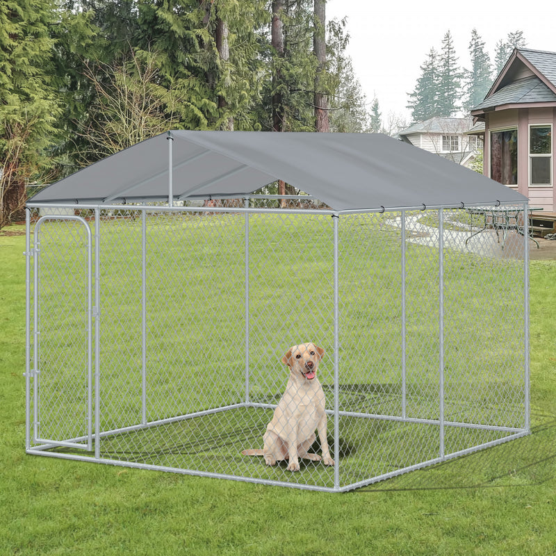 Pawhut Dog Kennel Outdoor Run Fence With Roof Steel Lock Mesh Sid. The Brick