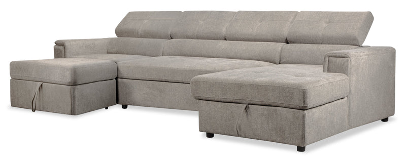 Savvy 3-Piece Linen-Look Fabric Sleeper Sectional With Two Chaises ...