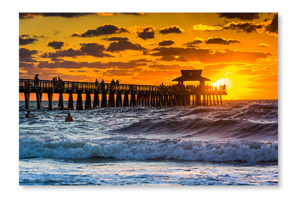 Sunset Over The Fishing Pier Gulf of Mexico 16x24 Wall Art Fabric Panel  Without Frame