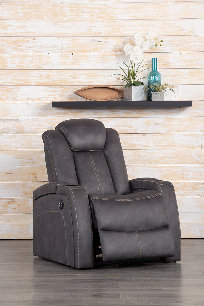 Ross Faux Suede Power Recliner - Pewter