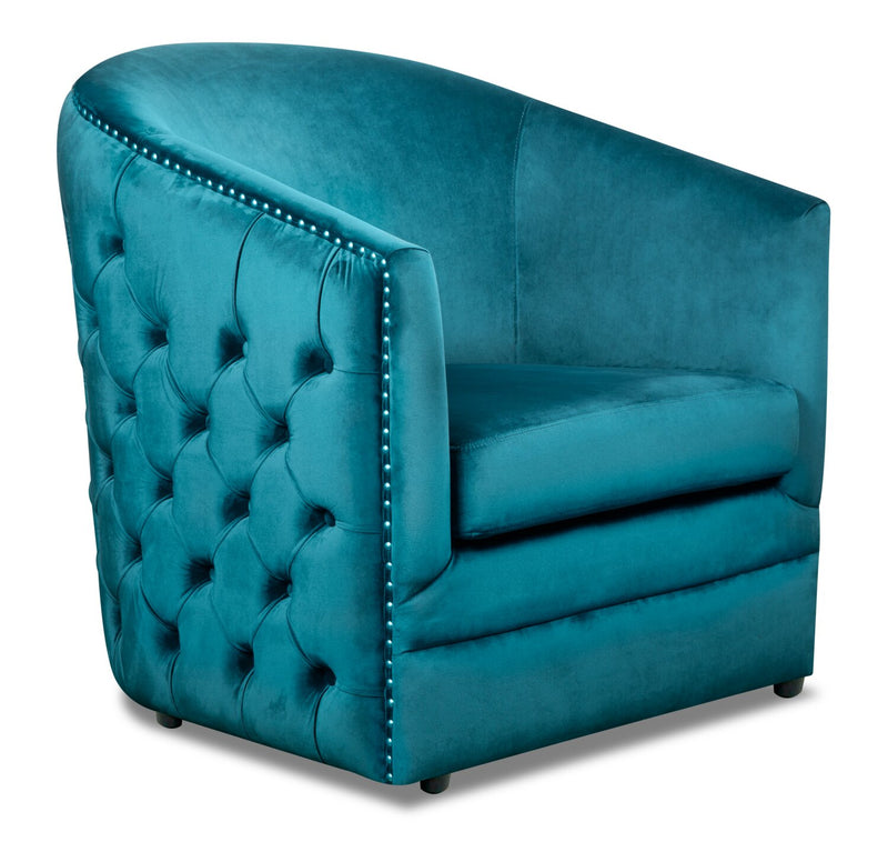 Lynn 32.5 Blue Velvet Fabric Tub Style Accent Chair with Button Tu. The Brick