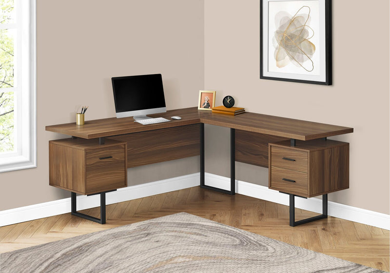 Ultic Walnut L Shaped Home Office Desk Wooden Computer Desk with Storage  Drawers & Shelf