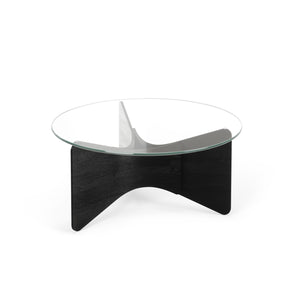 Umbra Modern Round Solid Wood Madera Coffee Table with Glass Top - Black