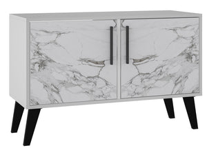 Manhattan Comfort Mid-Century Modern Amsterdam 3-Shelf Accent Cabinet - White Marble