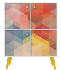 Manhattan Comfort Avesta Mid-Century Modern High Double Accent Cabinet with Funky Colorful Design & 