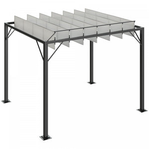 Outsunny 8' X 10' Pergola Shade Metal Patio Gazebo Sun Shade Shelter With Adjustable Breathable Mesh Roof, White