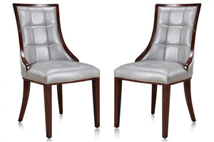 Manhattan Comfort Set of 2 Fifth Avenue Faux Leather Dining Chairs - Silver & Walnut