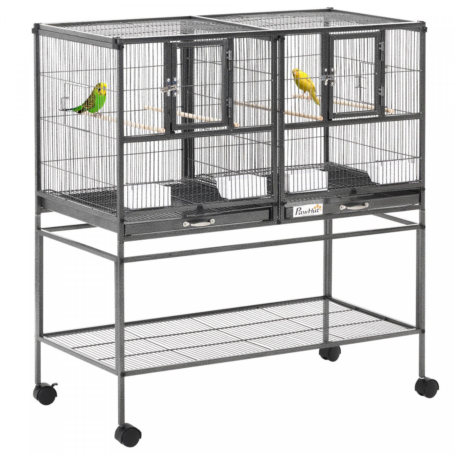 Pawhut 40.25 in Large Double Rolling Bird Cage with Removable Metal Tray and Storage Shelf D10 052