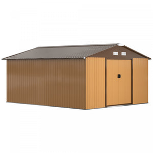 Outsunny 11' X 13' Garden Storage Shed With Double Sliding Door And 4 Ventilation Slots, Garden Tool House For Backyard, Patio, Lawn, Yellow