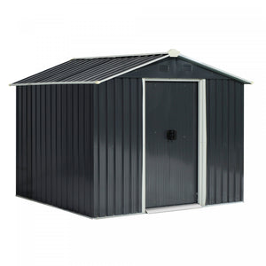 Outsunny 8' X 6' Outdoor Storage Shed, Metal Garden Tool Storage House With Lockable Sliding Doors And Vents For Backyard Patio Lawn, Charcoal Grey