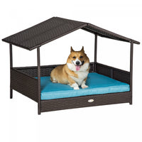 Pawhut Elevated Rattan Dog Bed Pet Home Indoor Outdoor Wicker Dog Cot Dog House Pet Furniture Sofa B