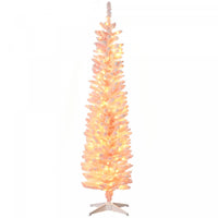 Homcom 6' Slim Snow Flocked Artificial Christmas Tree With Light, Pink