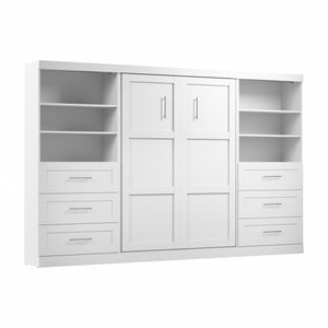 Bestar Pur Full Murphy Two Shelving Units with Drawers 131-Inch Wall Bed - White