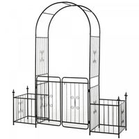 Outsunny 7.2ft Metal Garden Arbor Arch With Double Doors, 2 Side Planter Baskets, Climbing Vine Fram