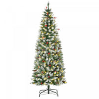 Homcom 6' Prelit Flocked Artificial Christmas Tree W/ Pine Cones, Berries