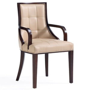 Manhattan Comfort Fifth Avenue Faux Leather Dining Chair - Tan & Walnut