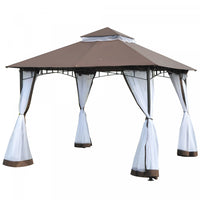 Outsunny 10' X 10' Outdoor Patio Gazebo Canopy Tent With Mesh Sidewalls, 2-tier Canopy For Backyard,