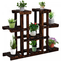 Outsunny 4-tier Plant Stand, Wooden Carbonized Plant Shelf, Flower Pot Holder Display Rack For Indoo