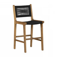 Agave Woven Rope & Teak Wood Counter Stool - Black & Natural