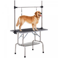 Pawhut Adjustable Dog Grooming Table Rubber Top 2 Safety Slings Mesh Storage Basket Heavy Metal Blac