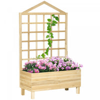 Outsunny Raised Garden Bed With Trellis For Climbing Plants, 59 Inch Wooden Box Planters For Outdoor