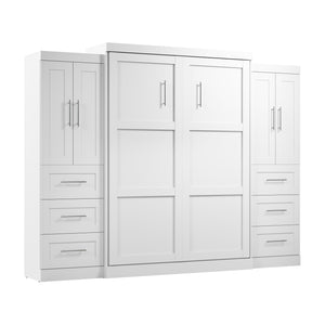 Bestar Pur Queen Murphy Bed with Closet Storage Cabinets (115 W) - White