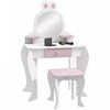 Qaba Kids Vanity Set With Mirror And Stool, Makeup Vanity Table For Children 3-6 Years Old, With Drawer Storage Boxes, Rabbit-design