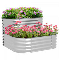 Outsunny 2-tier Raised Garden Bed Kit, 3.4x3.4x1ft Outdoor Galvanized Planter Box With Safety Edging