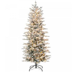 Homcom 6' Flocked Artificial Christmas Tree With Warm Yellow Clear Lights