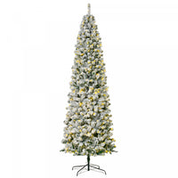 Homcom 9ft Prelit Artificial Snow Flocked Pencil Christmas Tree