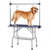 Pawhut Adjustable Dog Grooming Table Rubber Top 2 Safety Slings Mesh Storage Basket Heavy Metal Blue 42.25