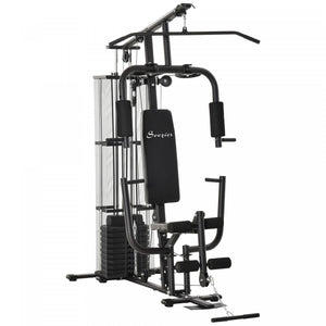 Soozier Home Gym, Multifunction Gym Equipment Workout Station With 100lbs Weight Stack For Lat Pulldown, Leg Extensions, Preacher Bicep Curls, Triceps Pulldowns, Chest Press