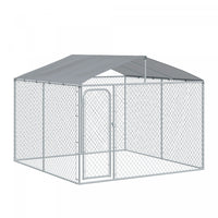 Pawhut Dog Kennel Outdoor Run Fence With Roof, Steel Lock, Mesh Sidewalls For Backyard & Patio, 9.8'