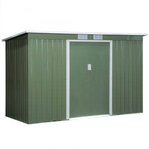 Outsunny 9' X 4' Metal Storage Shed, Garden Tool House With Floor Foundation, Double Sliding Doors, Air Vents For Backyard, Patio, Lawn, Green