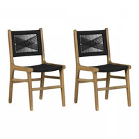 Agave Woven Rope & Teak Dining Chair Set of 2 - Black & Natural