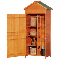 Outsunny Wood Garden Shed Outdoor Tool Storage Cabinet Hutch Lockable Unit With Double Door And 3 Ti