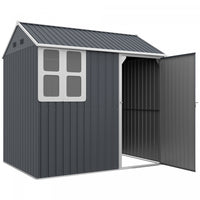 Outsunny 7' X 5.5' Metal Garden Storage Shed With Lockable Door Dark Grey