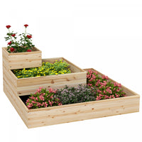 Outsunny 3-tier Wooden Raised Garden Bed Kit With Non-woven Fabric Liner, Outdoor Elevated Planter B