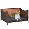 Pawhut Rattan Pet Bed For Small Medium Dogs And Cats, Wicker Dog House Outdoor With Water-resistant Cushion, 35