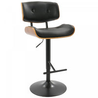 LumiSource Lombardi Faux Leather Mid-Century Modern Adjustable Barstool - Walnut/Black