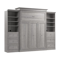 Bestar Versatile Queen Murphy Bed and Two Closet Organizers with Drawers (115 W) - Platinum Grey