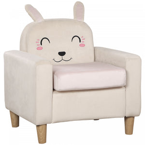 Qaba Kids Sofa, Toddler Armchair And Couch With Rabbit Ear Backrest And Wooden Legs For Preschool, Bedroom, Kindergarten, Cream