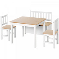 Qaba 4-piece Set Kids Wood Table Chair Bench With Storage Function Easy To Clean Gift For Girls Boys