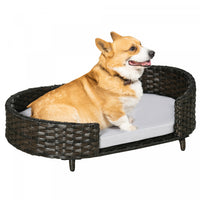 Pawhut Rattan Pet Sofa Indoor & Outdoor, Raised Wicker Dog Bed, Cat Couch, With Soft Cushion Washabl