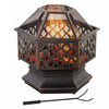Outsunny Outdoor Fire Pit With Mesh Lid, Portable Wood Burning Firebowl With Poker For Patio, Backyard, Bronze