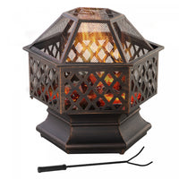 Outsunny Outdoor Fire Pit With Mesh Lid, Portable Wood Burning Firebowl With Poker For Patio, Backya