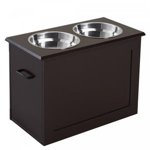 Pawhut Elevated Dog Bowls For Large Dogs With Storage Dog Pet Diner Function 2 Stainless Steel Dog Bowls Elevated Base For Big-sized Dogs And Other Large Pets, Dark Brown