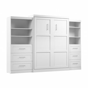 Bestar Pur Queen Murphy Bed and Two Shelving Units with Drawers 126-Inch Wall Bed